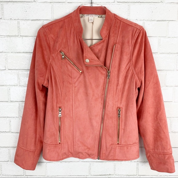 Chelsea & Violet Coral Moto Faux Suede Jacket - Picture 2 of 8